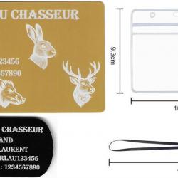 Mémo Chasseur doré + Porté clé TAG militaire en aluminium gravé au laser (Recto) + Porte badge tour