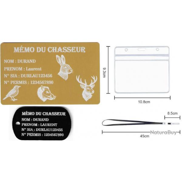 Mmo Chasseur dor + Port cl TAG militaire en aluminium grav au laser (Recto) + Porte badge tour