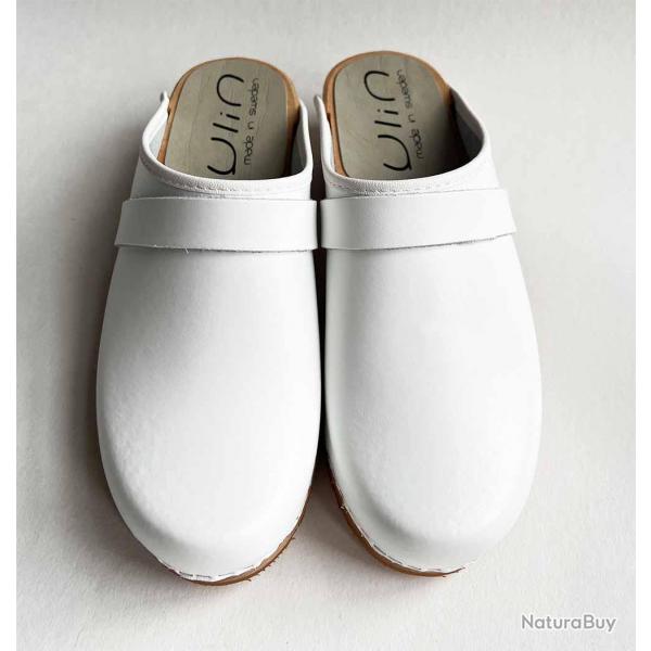 Sabot homme sudois bois et cuir lisse 44 cuir blanc