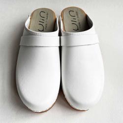 Sabot homme suédois bois et cuir lisse 45 cuir blanc