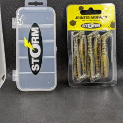 Lot STORM JOINTED MINNOW+ BOITE RANGEMENT STORM environ 13cmx6cmx2.5cm