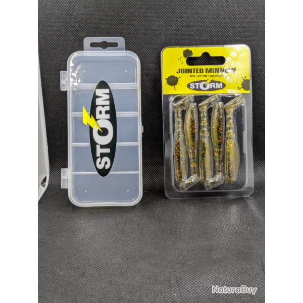 Lot STORM JOINTED MINNOW+ BOITE RANGEMENT STORM environ 13cmx6cmx2.5cm