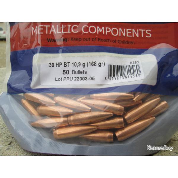 Lot de 50 ogives cal.30 168 grs HP BT de PPU