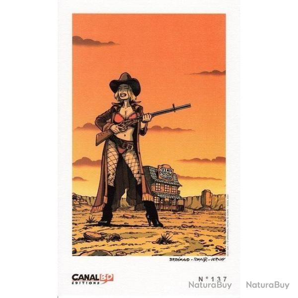 SUPERBE et trs rare Pin up par BRREMAUD   SEXY GUN winchester  en format de 18 cm/ 29 cm.