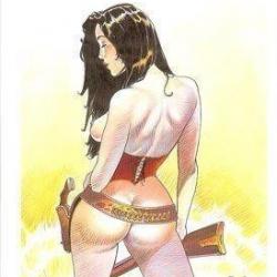 Superbe et SEXY WESTERN  PIN UP au COLT peacemaker et carabine WINCHESTER   par  l'Artiste  GIROD !!