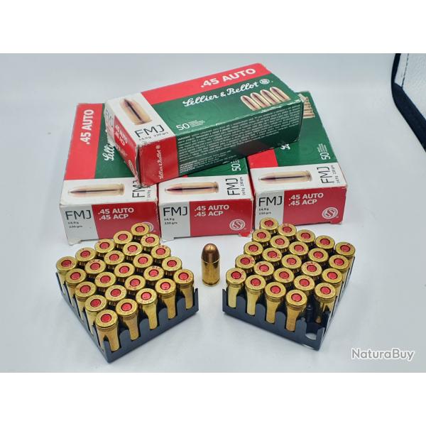 LOT DE 4 BOITES DE 45 AUTO SELLIER BELLOT - 230GRS - FMJ