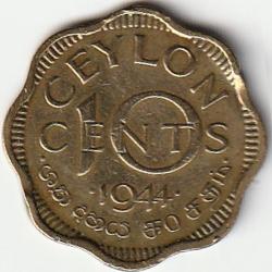 Pièce de Monnaie  Sri Lanka Ceylan 10 cents - George VI 1944