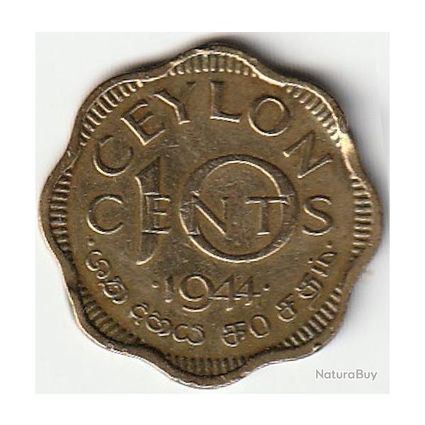 Pice de Monnaie  Sri Lanka Ceylan 10 cents - George VI 1944