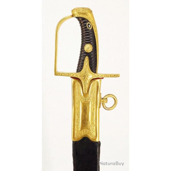 SABRE D'OFFICIER SUPERIEUR DE HUSSARD A LA HONGROISE GODRONN LARGE LAME BLEUIE - FRANCE DIRECTOIRE 