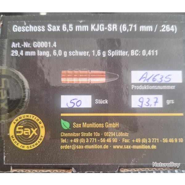 27 ogives Sax calibre  6.5 mm KJG-SR (264).