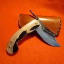 COUTEAU ARTISANAL forgé l'ATELIER DE L'OURS NOIR PCK BERGER chasse camping rando CORNE BELIER pliant