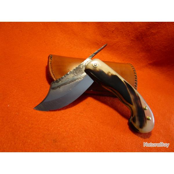 COUTEAU ARTISANAL forg l'ATELIER DE L'OURS NOIR PCK BERGER chasse camping rando CORNE BELIER pliant