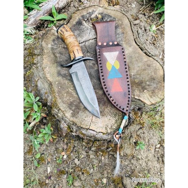 couteau bowie amrindien d'artisan/ acier carbone 1095