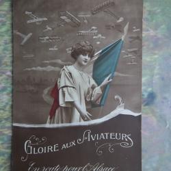 carte postale "gloire aux aviateurs" Alsace document 1914/1948