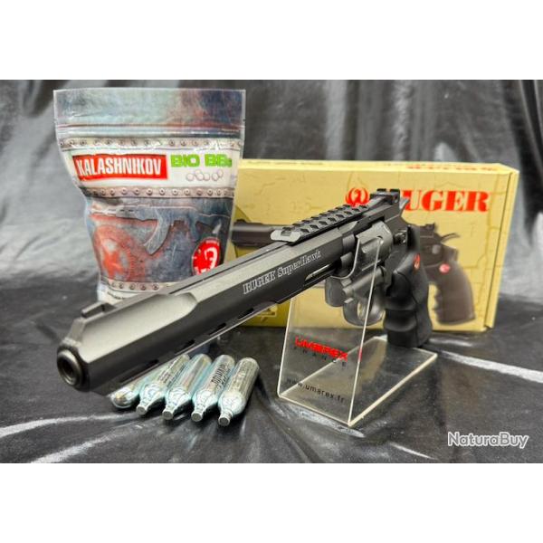Pack "Prt  tirer" PISTOLET - "RUGER SUPERHAWK BLACK 8'' -Cal. BBS 6MM - CO2