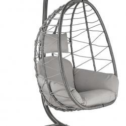 Fauteuil Suspendu en Osier Couleur Gris Balançoire Suspendue Intérieur Extérieur - Chaise à Oeufs