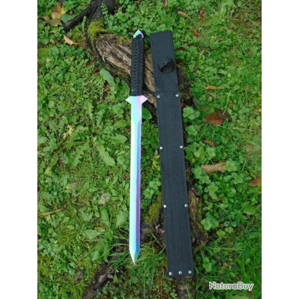 Sabre Ninja Katana Lame Tanto Lame Acier 3Cr13 Manche Corde Tresse Etui Nylon Double Tranchant