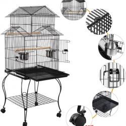 Grande Cage Oiseau sur Pied avec roulettes pour Perruche Perroquet