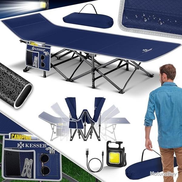 Lit de Camp Pliable avec Sac de Transport + Poche latrale - Charge maximale : 250 kg