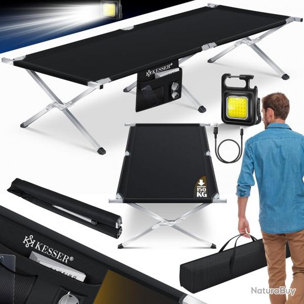 Lit de Camping Pliant avec Sac de Transport et Poche latrale 190 x 73 x45 cm Charge maximale 150 kg