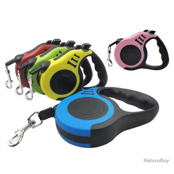 TOP ENCHERE Laisse Retractable Automatique 5 mtres Coloris au Choix