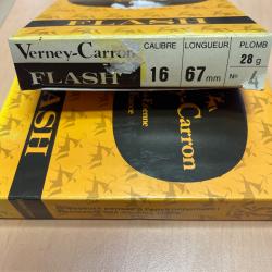 Lot 2 boites de 10 cartouches Verney Carron Flash bourre grasse calibre 16/67 , 28 grammes, plombs 4