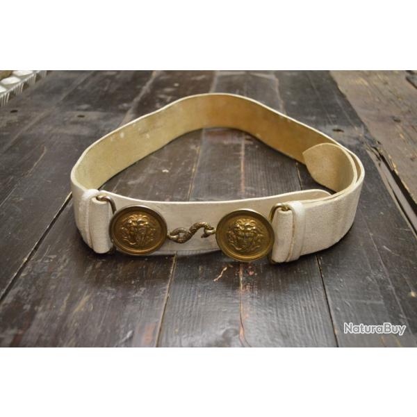 Ceinturon garde rpublicaine modle 1931 en cuir buffle blanc, boucle plaques mduse. France WW2 (B)