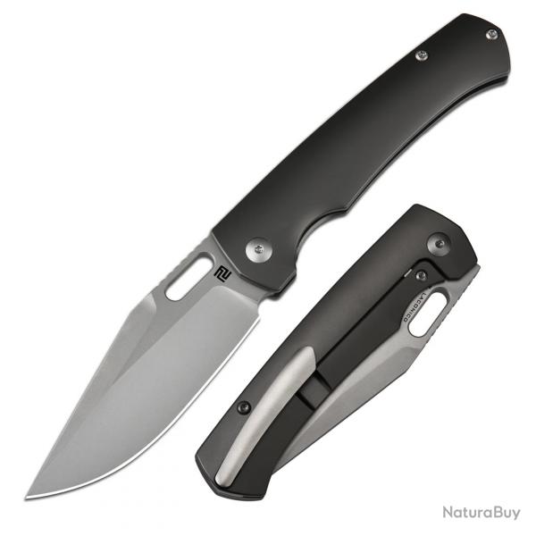 Couteau ArtisanCutlery Revel Gray Lame Clip Point Acier S90V Manche Titane Framelock ATZ1867GGY