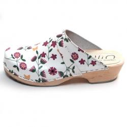 Sabot en bois femme suédois cuir liberty marguerite bleuets 41 lilas