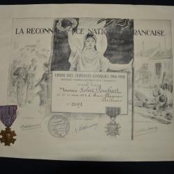 MEDAILLE SERVICES CIVIQUES 1914-1918-LRNF-AVEC DIPLÔME-Robert POMBART-St AIGNAN (ARDENNES)