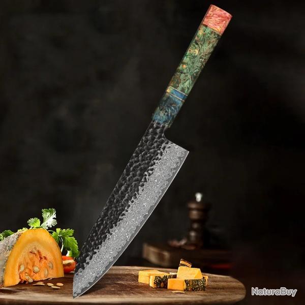 Couteau de cuisine japonais forg  la main en acier damas