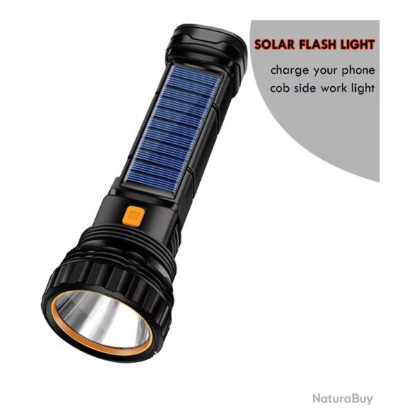 Lampe Torche LED Solaire Rechargeable 1000 Lumens - USB / tanche - Powerbank & SOS