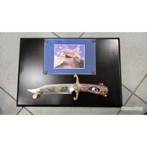 Cadre bois couteau Bowie decoratif 30cm aigle usa