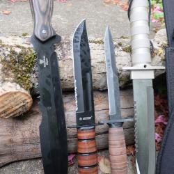 Lot de 3 Poignard Bowies Lame Acier 3Cr13 Manche Cuir Etui LOT POUR REVENDEURS Survie Outlast Alaska