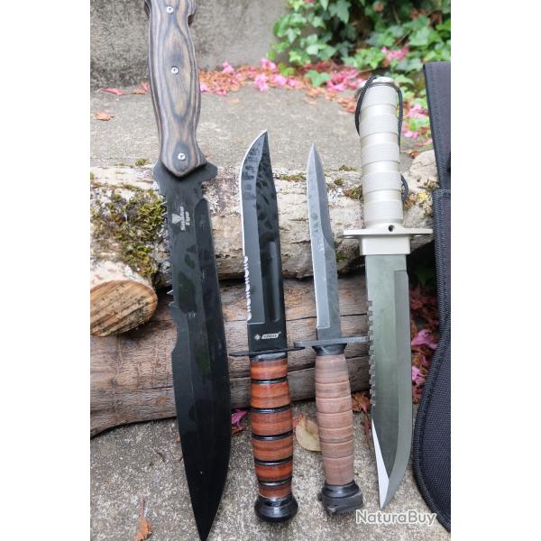 Lot de 3 Poignard Bowies Lame Acier 3Cr13 Manche Cuir Etui LOT POUR REVENDEURS Survie Outlast Alaska