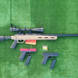 PACK2 Carabine PCP Snowpeak M30C 6,35 mm 19,9 J.+ lun. 4-16 x 40AO + Kit puissan + Pistolet Glock 17