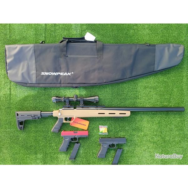 PACK4 Carabine PCP Snowpeak M30C 5,5 mm 19,9 J. + lunette 4 X 32 + Sac transport + Kit p. + Cadeau