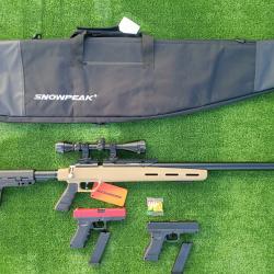 PACK4 Carabine PCP Snowpeak M30C 6,35 mm 19,9 J. + lunette 4 X 32 + Sac transport + Kit p. + Cadeau