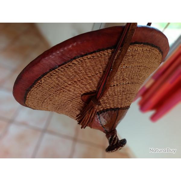 Vritable Chapeau africain en cuir et paille parfait tat Anne 1970
