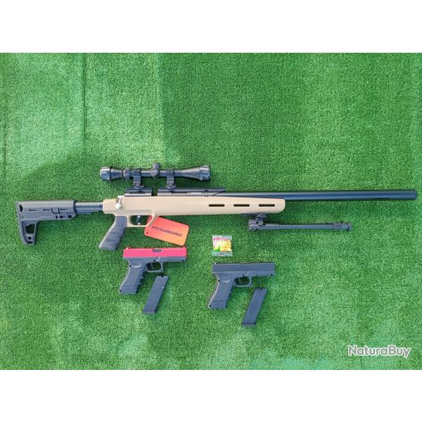 PACK11 Carabine SNOWPEAK M30C 5,5 mm 19,9 J.+ Lun. 3-9X40 + Kit puissanc + Bipied + Cadeau Glock 17