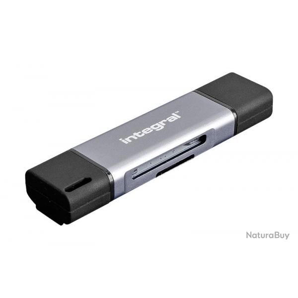 Lecteur de carte  double extrmit et microSD avec connecteurs USB-A et USB-C Integral