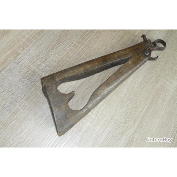 Crosse artisanale ancienne pour canne fusil toile de Saint Etienne