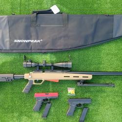 PACK12 Carabine PCP Snowpeak M30C 6,35 mm 19,9 J.+ lun. 4-16 x 40AO + Bipied + Kit puiss.+ Glock 17