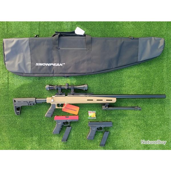 PACK16 Carabine SNOWPEAK M30C 6,5 mm 19,9 J.+ lunette 4 X32 + Sac transp. + Bipied + Kit p. + Cadeau