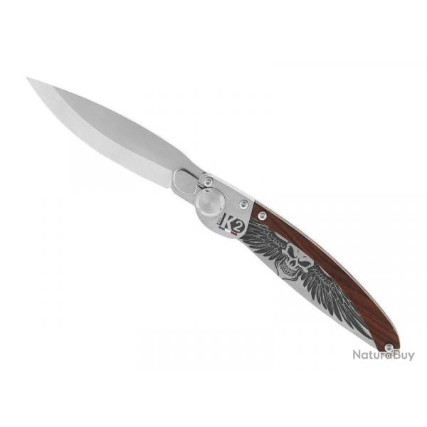 COUTEAU K2 BOIS DE VIOLETTE DECOR AILES DE LA MORT