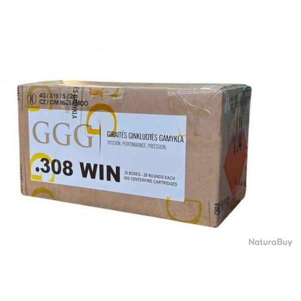Carton de 600 Munitions GGG .308 Win 147 gr FMJ