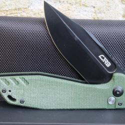 Couteau CJRB Cutlery Riff Green Lame Acier AR-RPM9 BLK Manche Micarta IKBS Button Lock J1928-BMGN