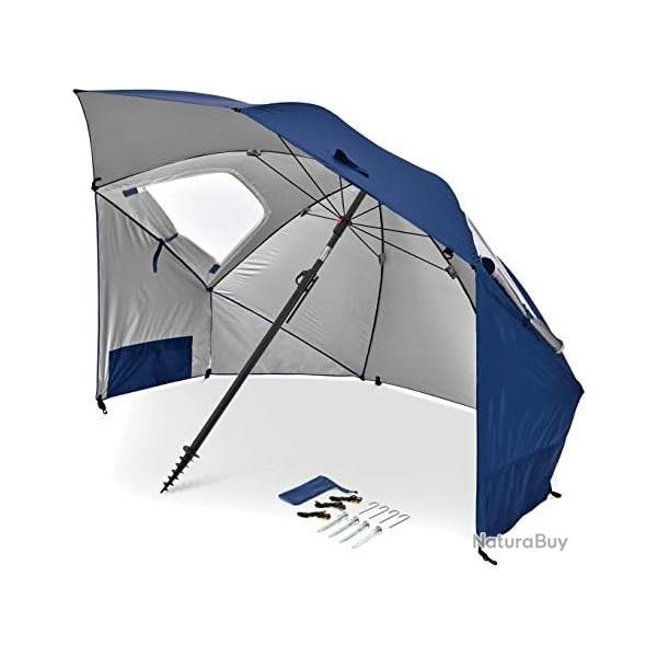 Parapluie de Plage Camping Pche Installation Facile et Rapide 243 cm Protection UV Bleu
