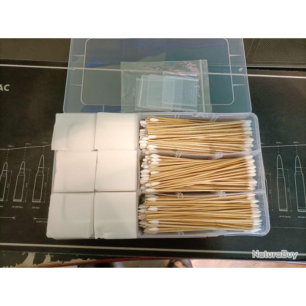 Patchs de nettoyage x900 pour canons + Coton-tiges rond x300 + Coton-tiges pointu x150