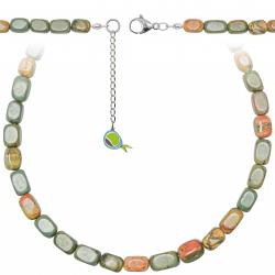 Collier en jaspe polychrome - Perles roulées 8 à 12 mm - 90 cm